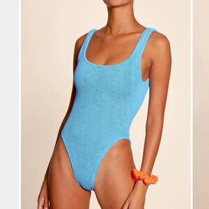 New Hunza G Square Neck One Piece Swimsuit Bikini SKY Blue Monokini Crinkle